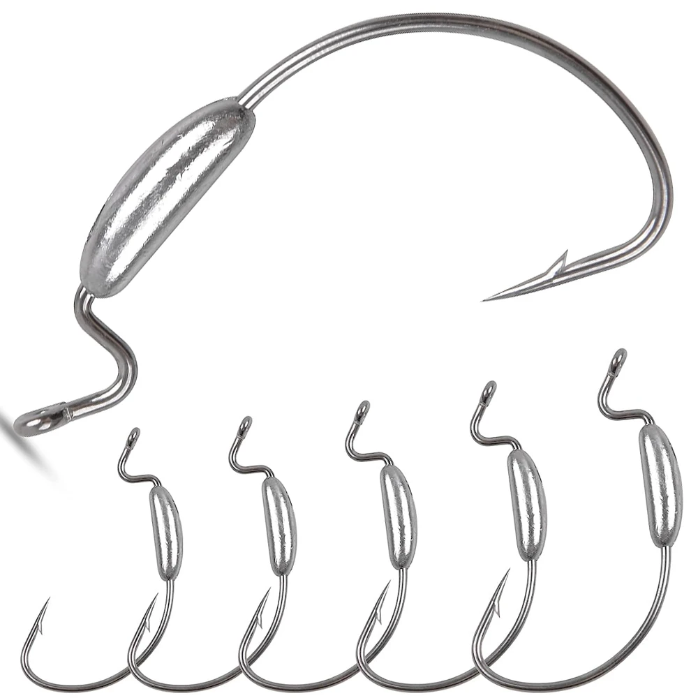 5 Stück gewichtete Swimbait-Haken, unkrautloser Jig-Kopf, Angelhaken, versetzt, mit Widerhaken, breiter Lücke, Wurmhaken für weiche Kunststoff-Wurmköder Image