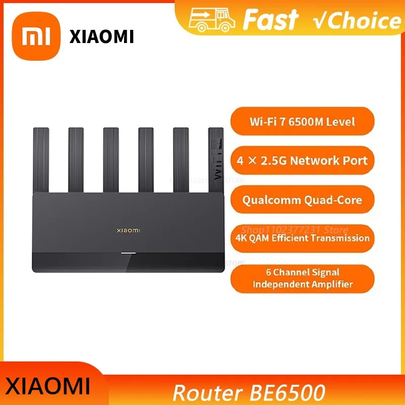 NEUER XIAOMI WiFi7 Router BE6500 2,4/5GHz Dual-Band 160Mhz 6453Mbps Mesh-Netzwerk Beschleunigung 2,5G Ethernet-Anschluss 6 Antennen Image