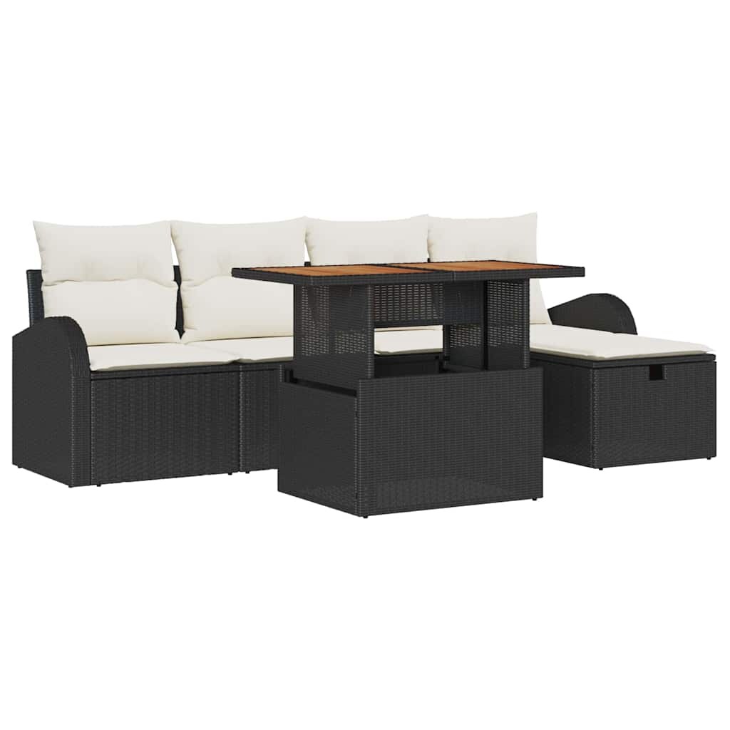 vidaXL Garten-Sofa-Set mit Kissen 6 pcs Schwarz Poly Rattan Image