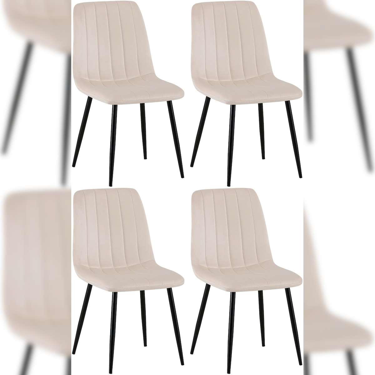 Proregal CHEFGASTRO 4er-Set Esszimmerstuhl SAN ANTONIO Samt HxBxT 88x45x53cm Creme Küchenstuhl Image