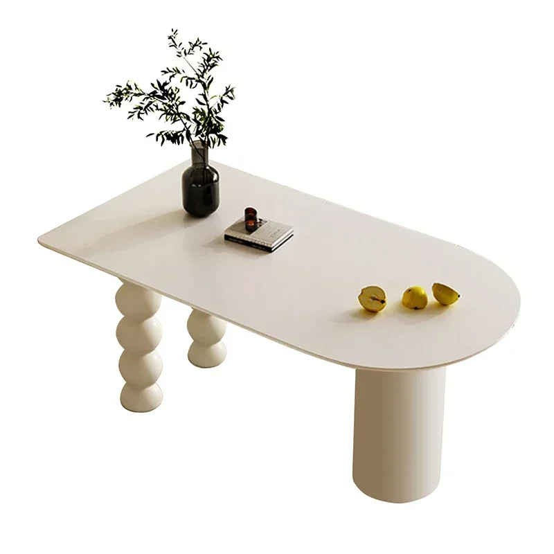 Außergewöhnlicher italienischer Rock-Esstisch und Stuhl aus massivem Holz, kleine Wohnung, Haushalt, Marmor, halbrunder Inseltisch, lang – La Image