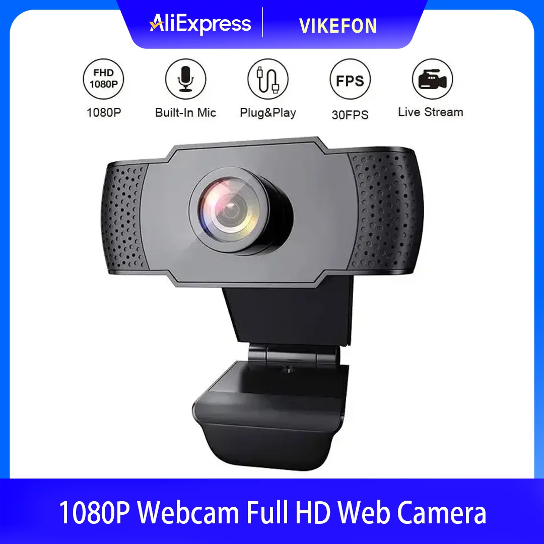Neue 1080P Webcam Full HD Webkamera mit LED-Fülllicht, Mikrofon, USB-Anschluss, Webkamera für PC, Computer, Mac, Laptop, Desktop-Kamera Image