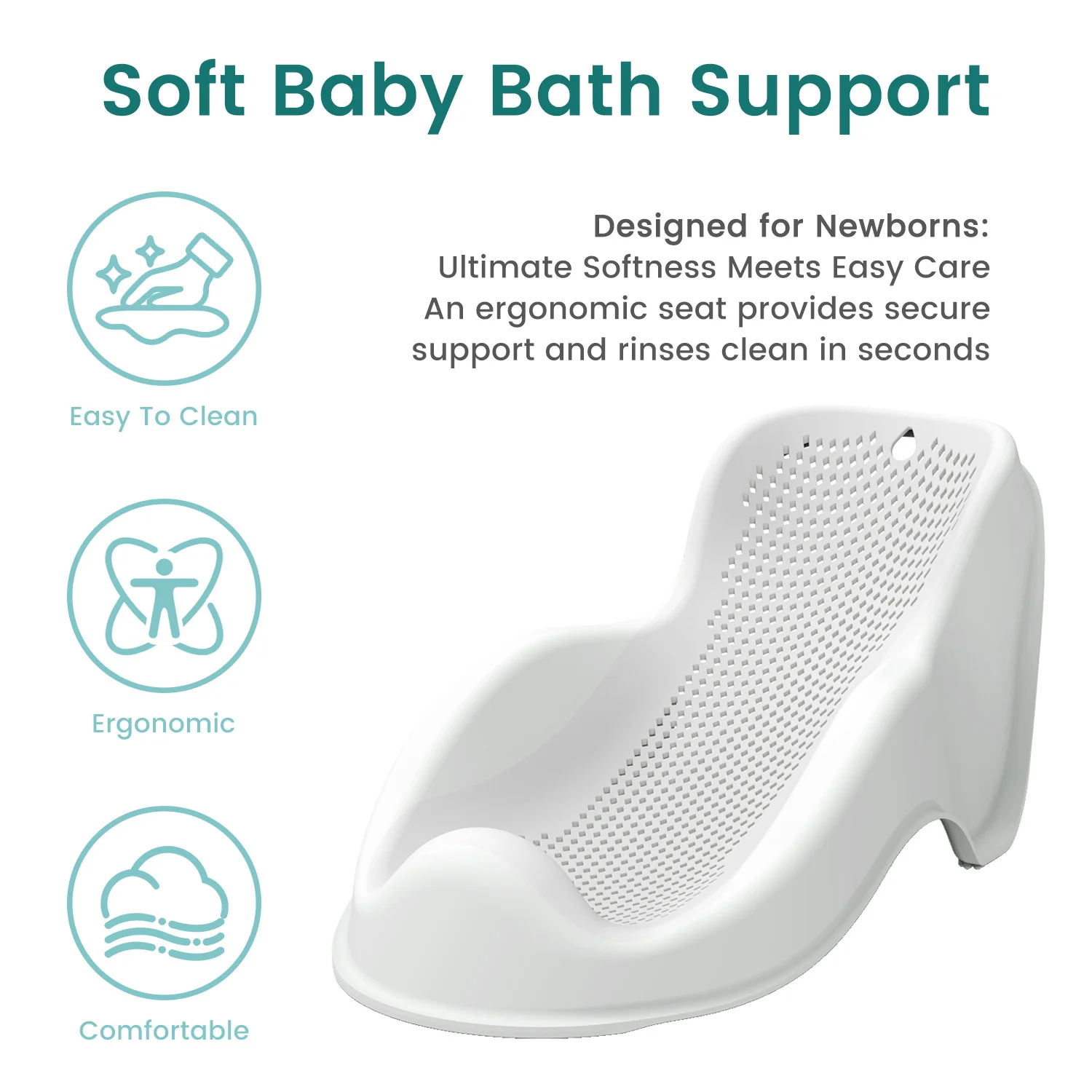 Weiche Baby-Badewannenstütze für Neugeborene - Ergonomischer, Leicht zu Reinigender & Komfortabler Rutschfester Säuglings-Badesitz mit Schnelltrocknendem Design Image