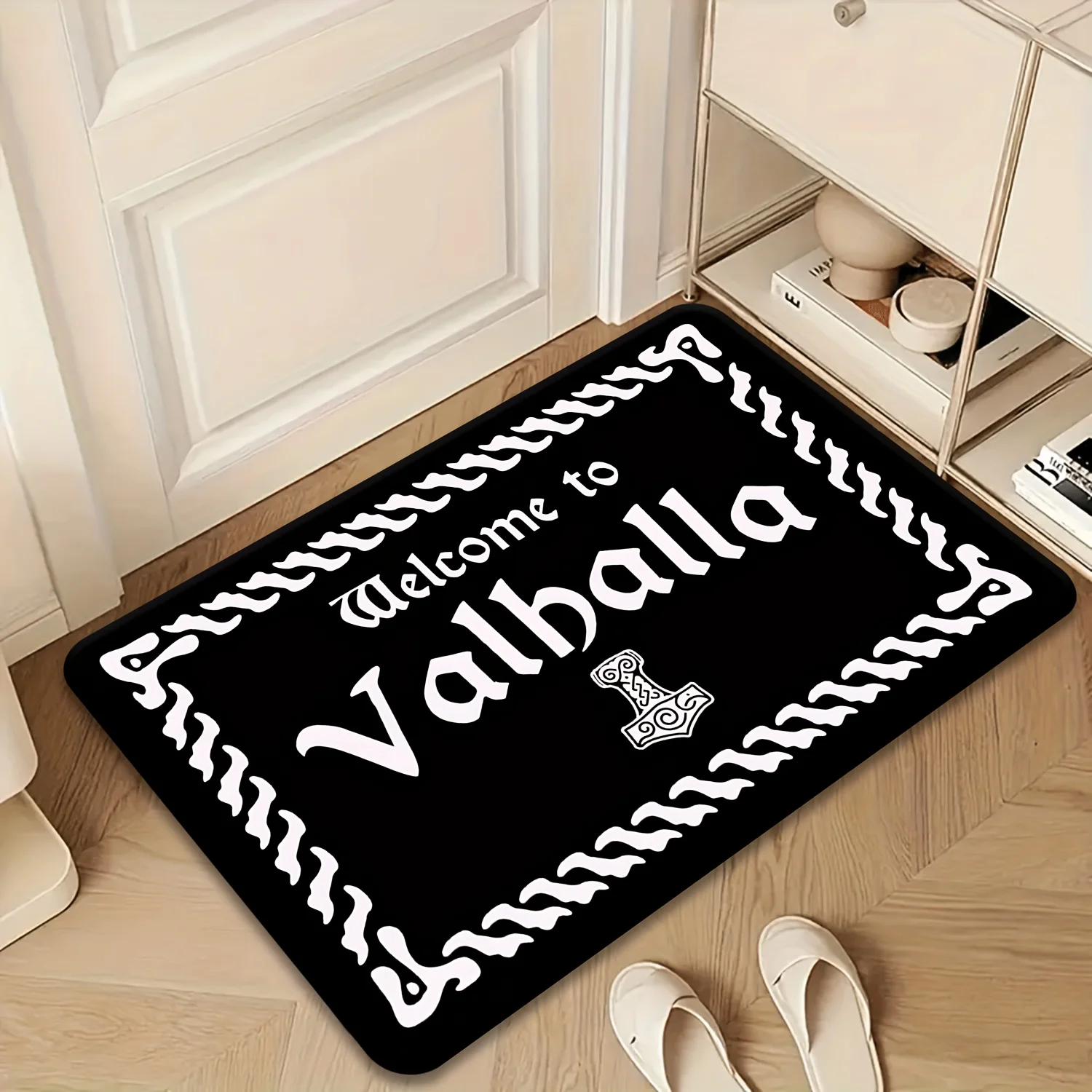 VIKAMA Viking Valhalla Fußmatte für den Eingangsbereich, Gaming-Raumdekoration, Gästehaus-Willkommensteppich mit nordischem Thema Image