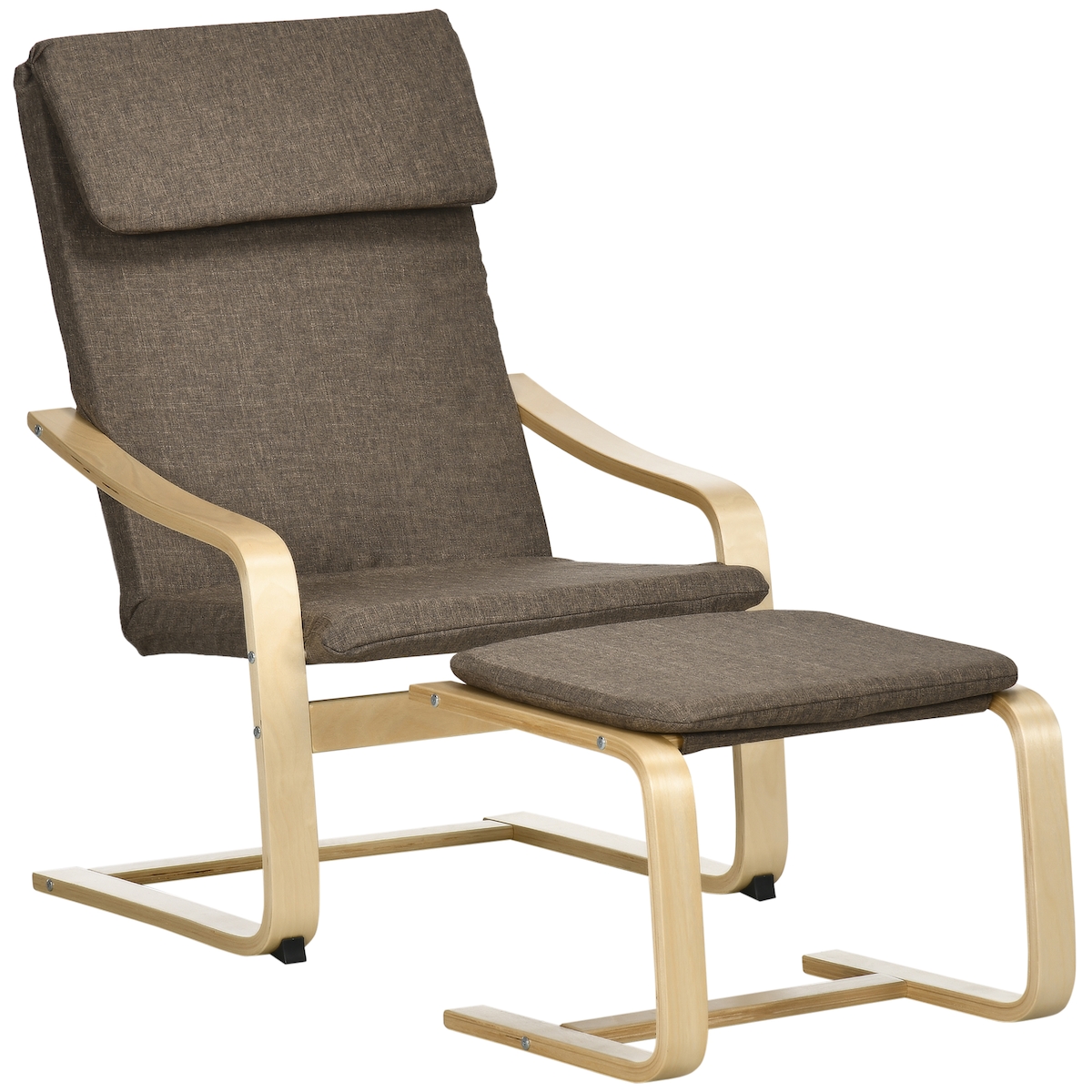 STILVORA Relaxsessel mit Fußhocker 99x80x67 cm Braun Leinenoptik C Form Holzgestell mit Armlehnen und Kopfstütze kompakt und atmungsaktiv Image