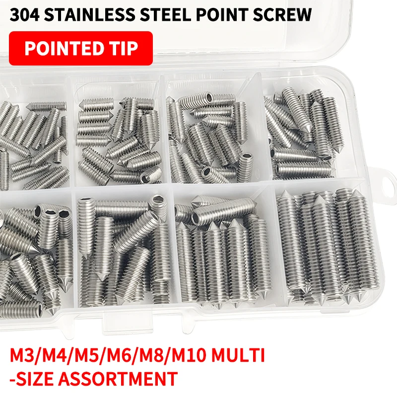 DIN914 304 – Edelstahl-Gewindestifte mit Innensechskant, M3, M4, M5, M6, M8, M10, Sortimentsset – Befestigungsset mit hoher Härte Image