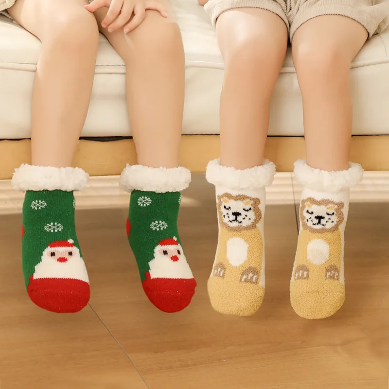 Kindersocken für Neugeborene, Mädchen, Jungen, Baby, rutschfest, Kind, plus dicker Frottee, warm, Winter, niedliche Weihnachtssocken für Kinder von 0–6 Jahren Image