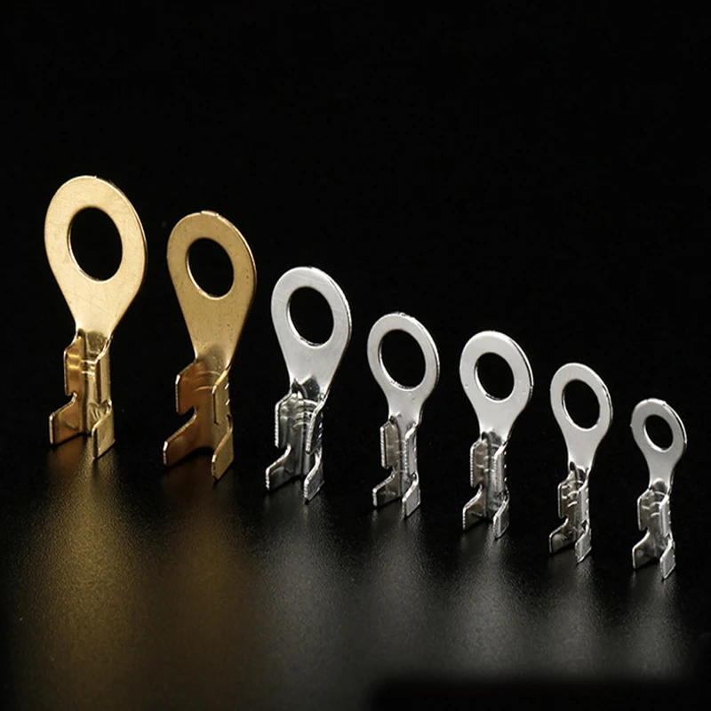 100 Stück Ringkabelschuhe Crimpklemmen Gold Messing / Silber M3 M4 M5 M6 M8 M10 Zehenschuhe für elektrische Schraubdrahtverbinder Image