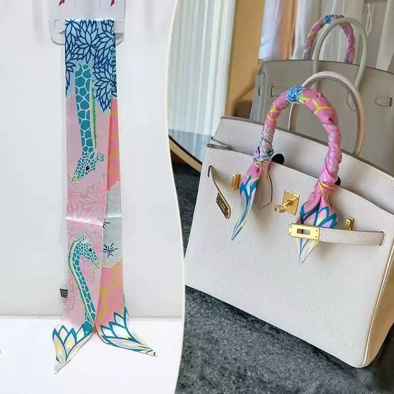 90 * 5 cm Streamer Europäische und amerikanische klassische Giraffe weibliche Twill Seidenschal Verpackung Tasche Griff Band Stirnband kleine Seide Image
