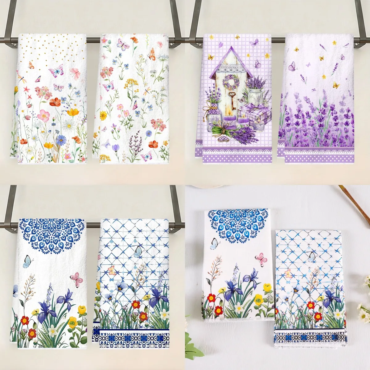 2 Stück Wildblumen-Lavendel Küchentücher Frühling Sommer Blumen-Handtücher Blumen-Geschirrtücher für Küche Badezimmer Dekoration Image
