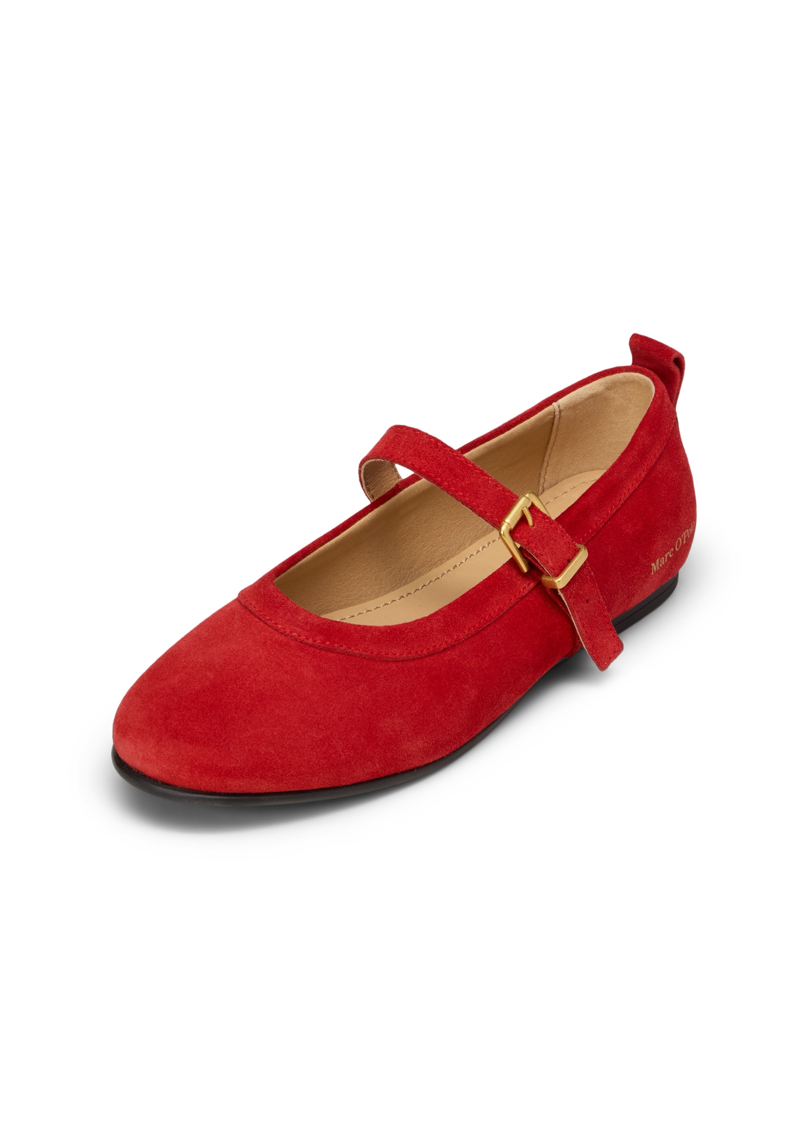 Ballerina MARC O'POLO "aus geöltem Veloursleder", Damen, Gr. 39, shiny rot, Obermaterial: 100% Leder (Rind), unifarben, Schuhe Ballerina