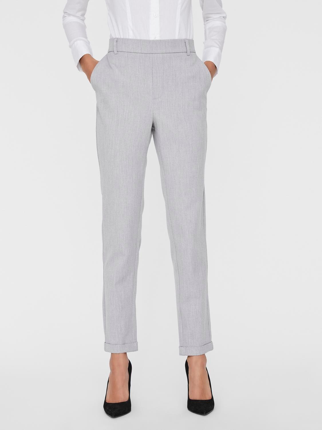 Anzughose VERO MODA "VMMAYA MR LOOSE SOLID PANT NOOS", Damen, Gr. S (36), Länge 32, grau (light grau melange), Web, Obermaterial: 62% Polyester, 33% Viskose, 5% Elasthan, meliert, regular fit knöchellang, Hosen Anzughose, knöchelfreie Form mit...