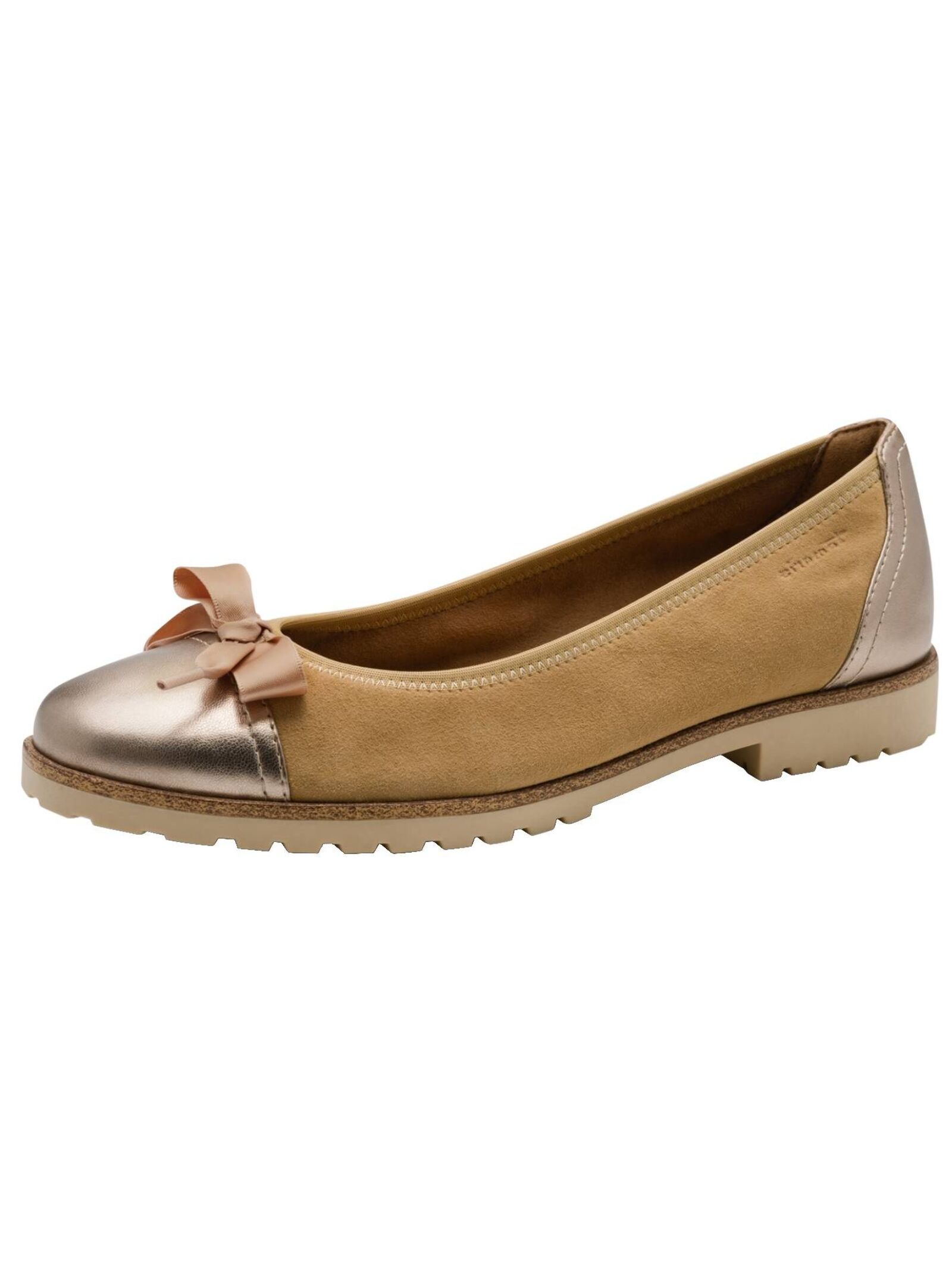 Ballerina TAMARIS "Tamaris Ballerinas Leder/Synthetik", Damen, Gr. 41, tan, Leder, Synthetik, Schuhe Ballerina