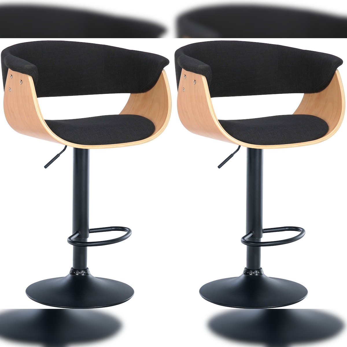 DELUKE 2er Set Barhocker BAKOT - Stoff Natura/schwarz 60x51x90 cm | Barstuhl Höhenverstellbar Mit Lehne Drehbar Tresenhocker Tresenstuhl Kneipenhocker Image