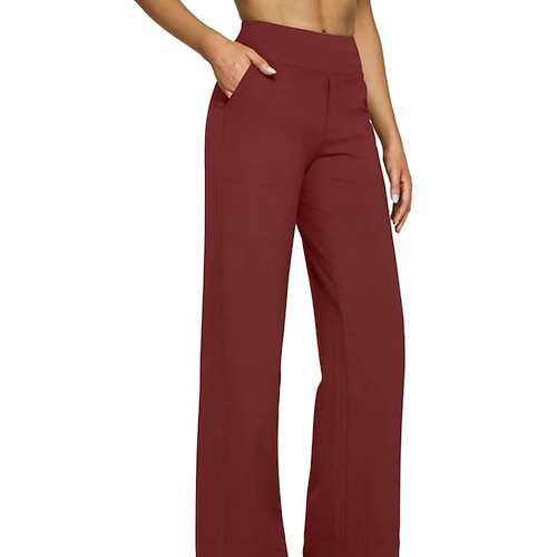 Damen Hose Freizeithose Gerade Mode Streetwear Basic Volle Länge Hohe Taille Einfach Tasche Elastischer Bund Komfort Mikroelastisch Täglich Urlaub Straße Schwarz Weiß Knackmandel Burgunderrot Image