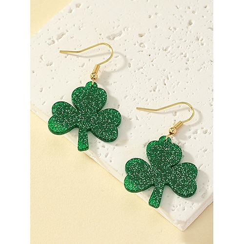 Glitzernde Kleeblatt-Ohrhänger für Damen, leichte Acryl-Ohrhänger, festlicher Schmuck im irischen Kleeblatt-Stil für Damen, perfekt für die St. Patrick's Day Parade, Partys und Feiertage Image