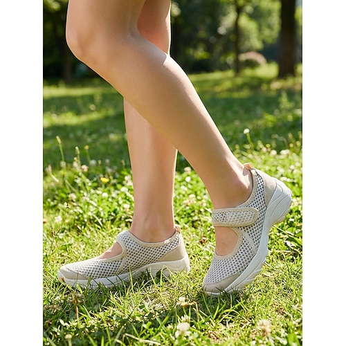 Beige Damen-Outdoor-Wanderschuhe mit Klettverschluss – stützende, gepolsterte Trailrunning-Sneaker für Wanderungen, Parkspaziergänge, Reisen und längeres Tragen Image