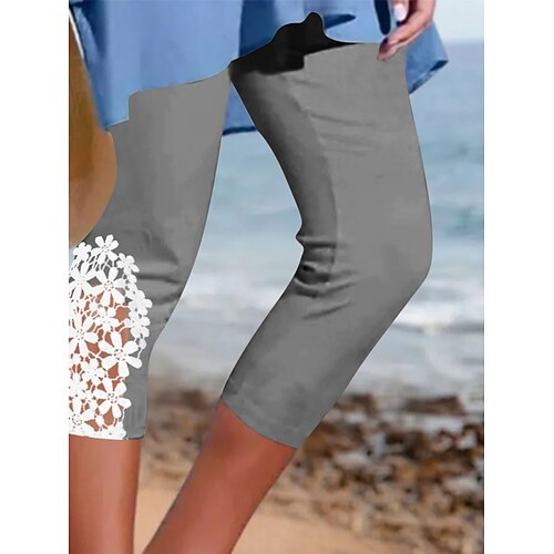 Damen Leggings Urlaub Mode Streetwear Wadenlang Hohe Taille Einfach Spitze Elastischer Bund Bequem Weich Atmungsaktiv Dehnbar Straße Lässig Ferien Blau Armee-Grün Schwarz Weiß Sommer Frühling Herbst Image