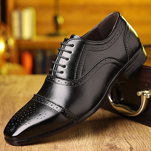 Herren-Hochzeitsschuhe aus Kunstleder, stilvolles Oxford-Design mit Kappe, ideal für Hochzeiten und festliche Anlässe. Image