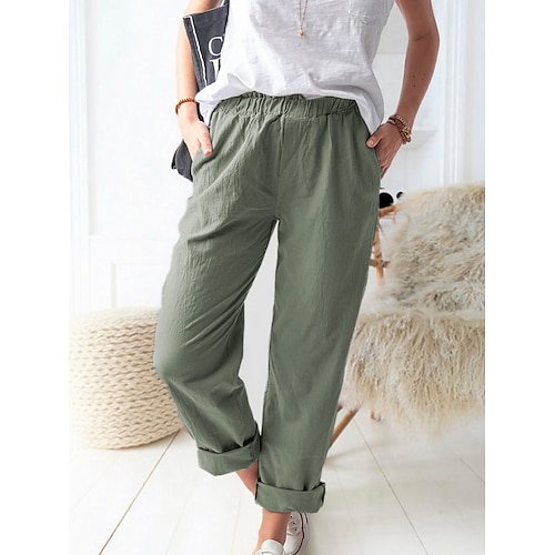 Damen Hose Freizeithose Gerade Mode Streetwear Basic Volle Länge Hohe Taille Einfach Tasche Elastischer Bund Bequem Unelastisch Täglich Urlaub Straße Schwarz Rote Blau Khaki Frühling Herbst Normale Image