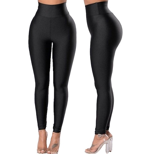 Damen Hose Leggings Mode Streetwear Basic Volle Länge Hohe Taille Einfach Tasche Elastischer Bund Bequem Hohe Elastizität Täglich Fitnessstudio Laufen Blau Schwarz Weiß Burgunderrot Frühling Herbst Image