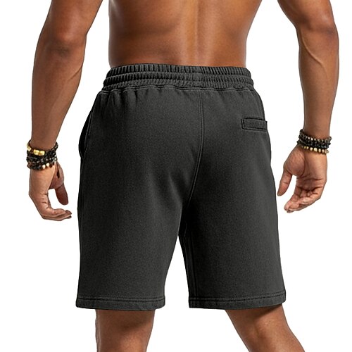 SoftFade™ Herren Shorts Sommer Shorts Freizeit Shorts Acid Wash Shorts Tasche Elastischer Bund Unifarben Gewaschen Komfort Atmungsaktiv Über dem Knie Lässig Outdoor Strand Urlaub Mode Schwarz Image