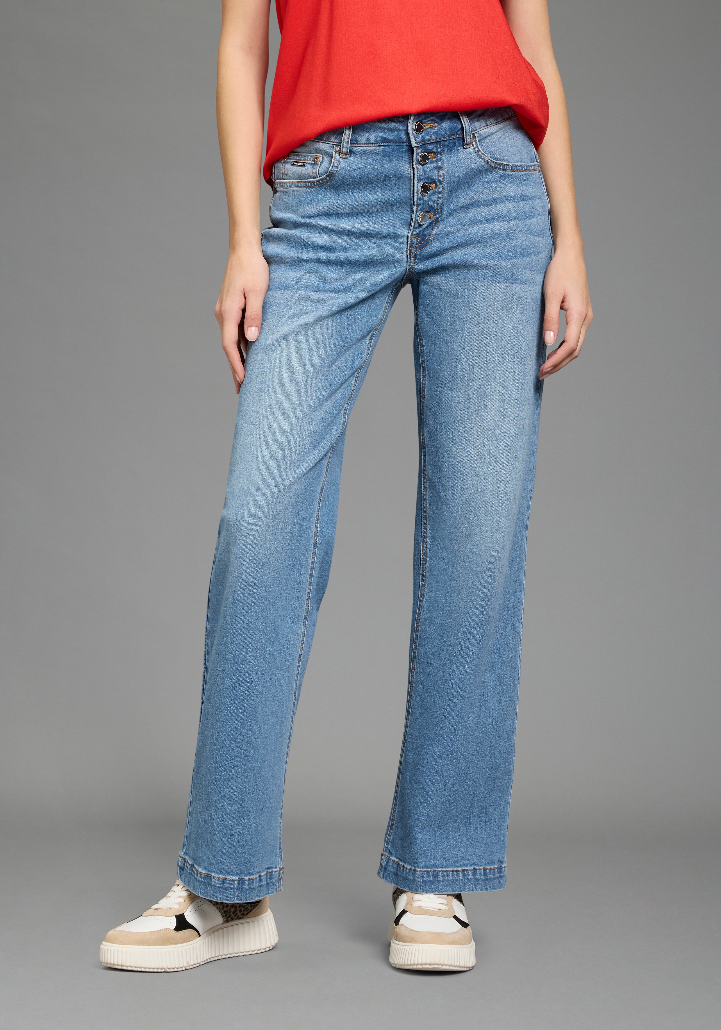 Weite Jeans BRUNO BANANI, Damen, Gr. 48, N-Gr, light blau used, Denim/Jeans, Obermaterial: 98% Baumwolle, 2% Elasthan, unifarben, weit lang, Jeans, mit Elasthan-Anteil, aus Baumwollmaterial