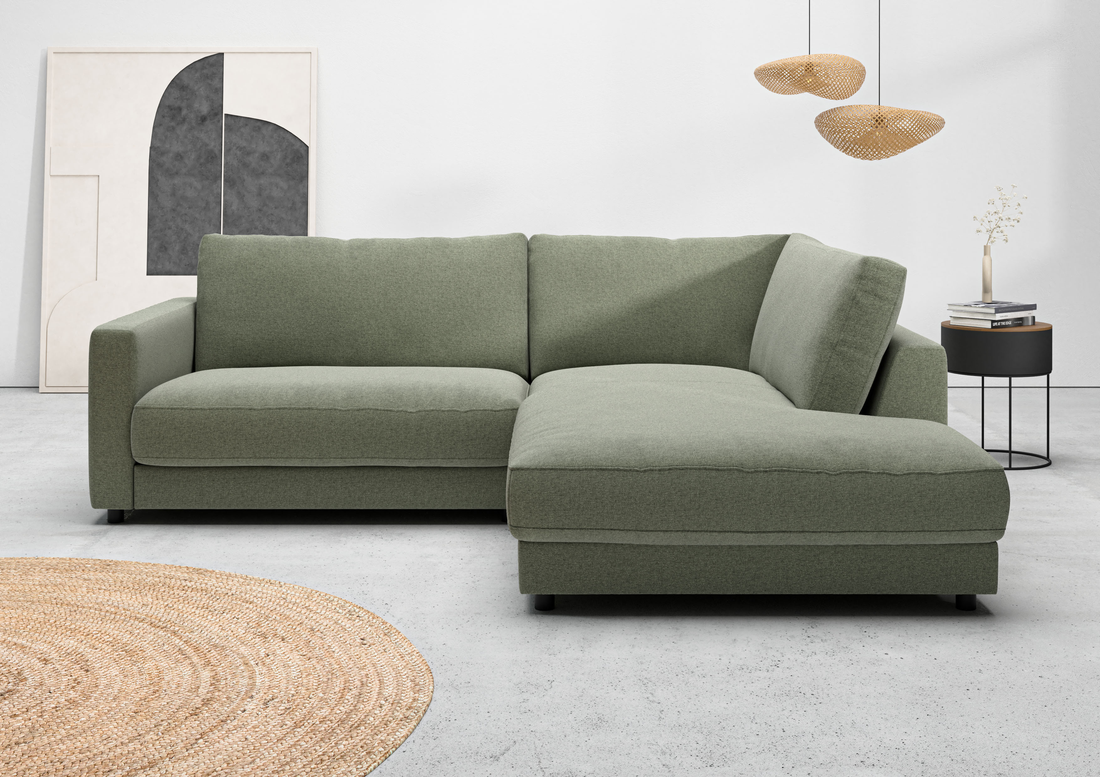 Ecksofa HOME AFFAIRE "Ecksofa Jiro, L-Form, große Sitztiefe, Breite 252 cm", grün, B:252cm H:85cm T:224cm, 85% Polyester, 15% Viskose, Sofas, Ecksofa, lose Sitz- & Rückenkissen, weicher Polsteraufbau, komfortabel & modern