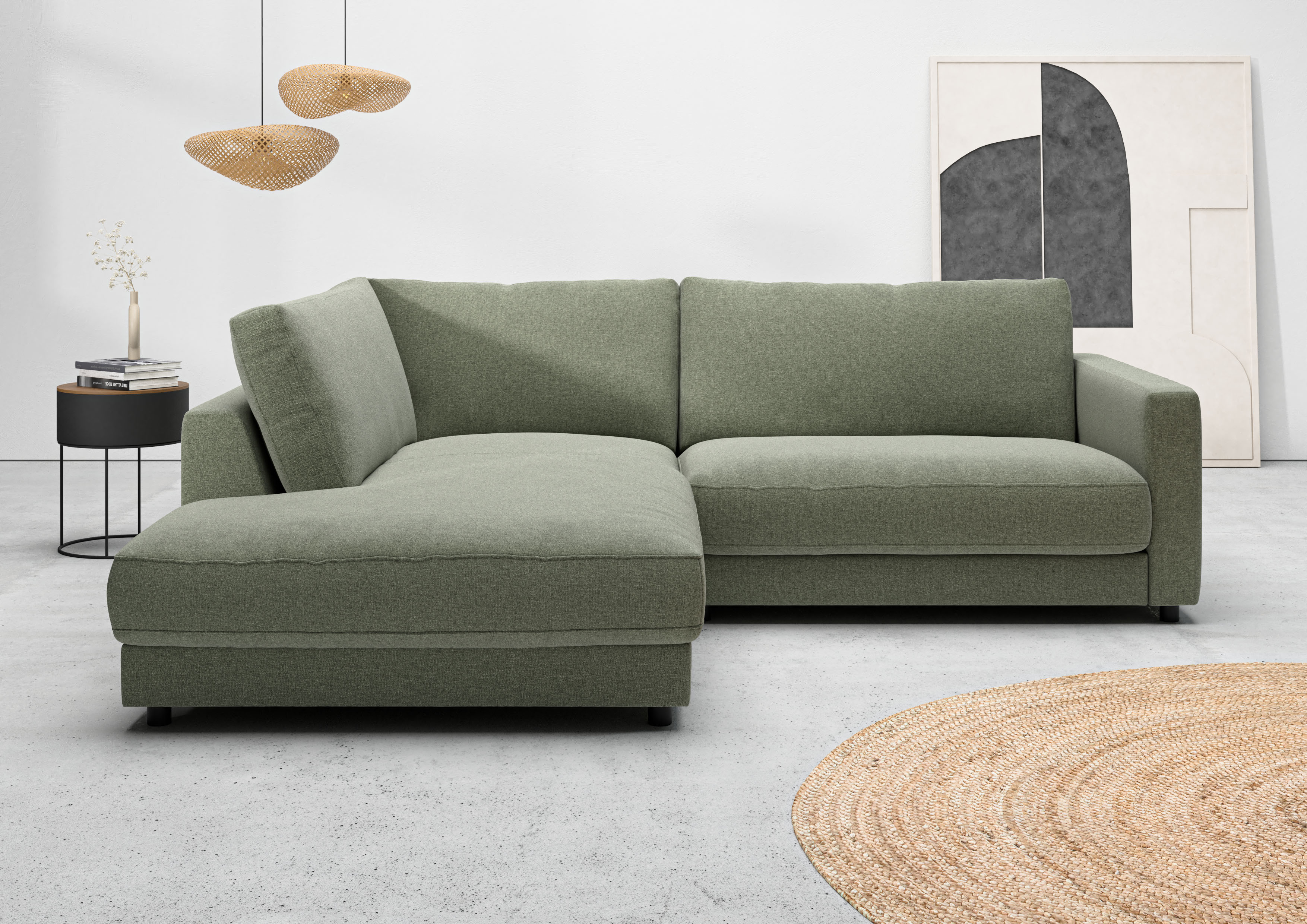 Ecksofa HOME AFFAIRE "Ecksofa Jiro, L-Form, große Sitztiefe, Breite 252 cm", grün, B:252cm H:85cm T:224cm, 85% Polyester, 15% Viskose, Sofas, Ecksofa, lose Sitz- & Rückenkissen, weicher Polsteraufbau, komfortabel & modern