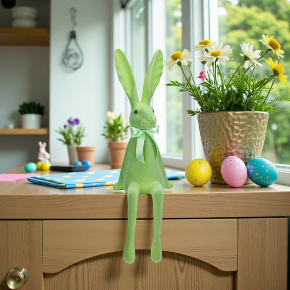 Dekofigur Hase beflockt aus Kunststoff Grün Image