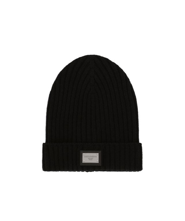 Ribbed Logo-Plaque Beanie Hat - Black - Dolce & Gabbana Hats