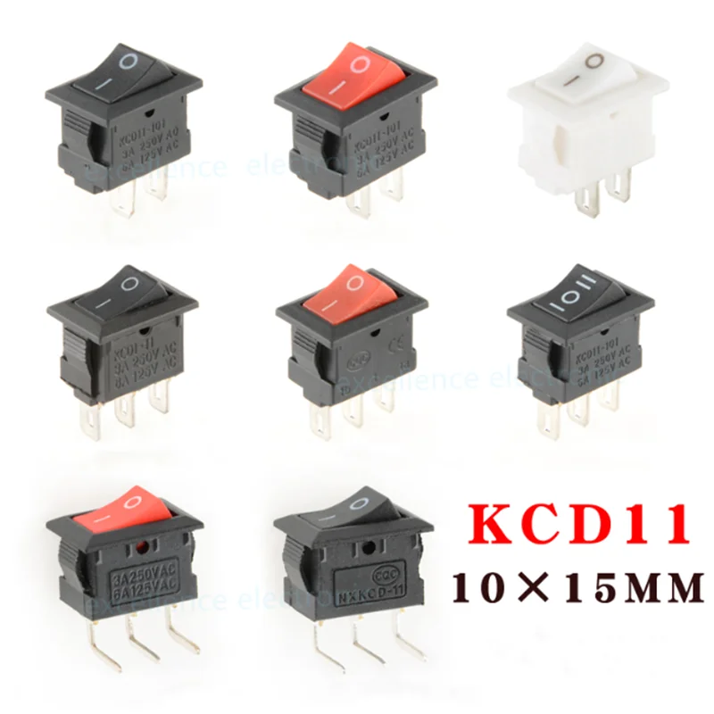 5/10PCS KCD11 Interruttore A Bilanciere 10*15mm Mini Interruttore A Pulsante ON-OFF/ON-OFF-ON 2 Pin/3 Pin 3A 250VAC/6A 125VAC 10x15mm