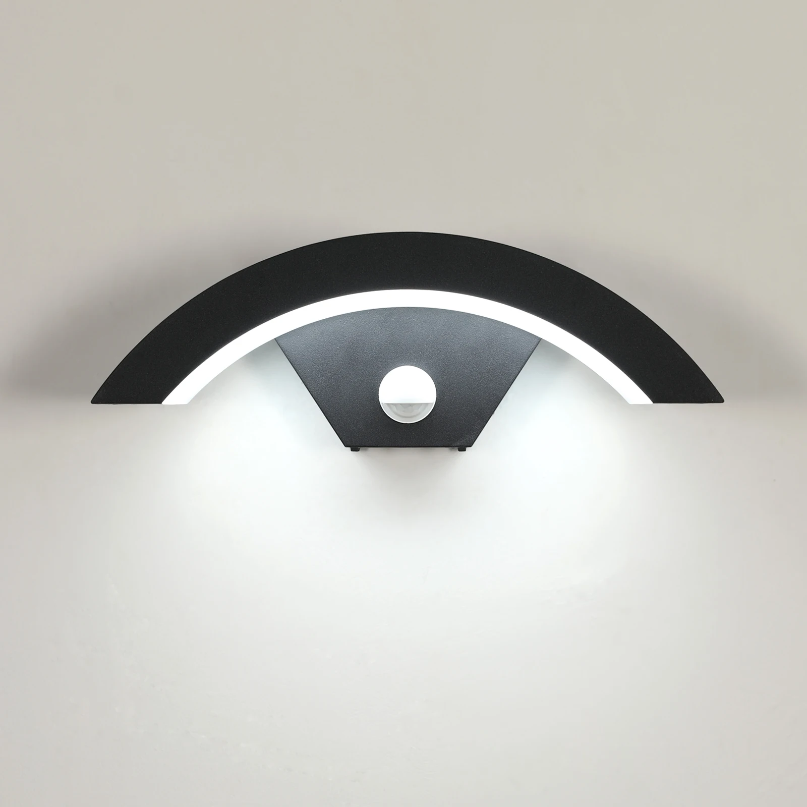 Lampe murale en forme de U 2650lm, lampe murale à lumière blanche froide 6500K avec détection de la lumière et détection du corps humain, lampe murale extérieure IP65