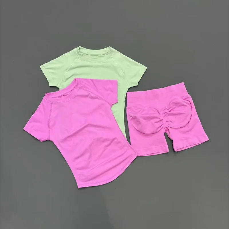 Ensemble de sport 2 pièces HISTELLO Df couleur unie, tenue de yoga sans couture à manches courtes pour femme, vêtements de fitness, legging de sport