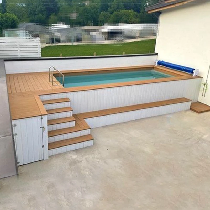 Conteneur abordable piscine conteneur modulaire préfabriqué piscine Premium Wpc en bois piscine extérieure hors sol