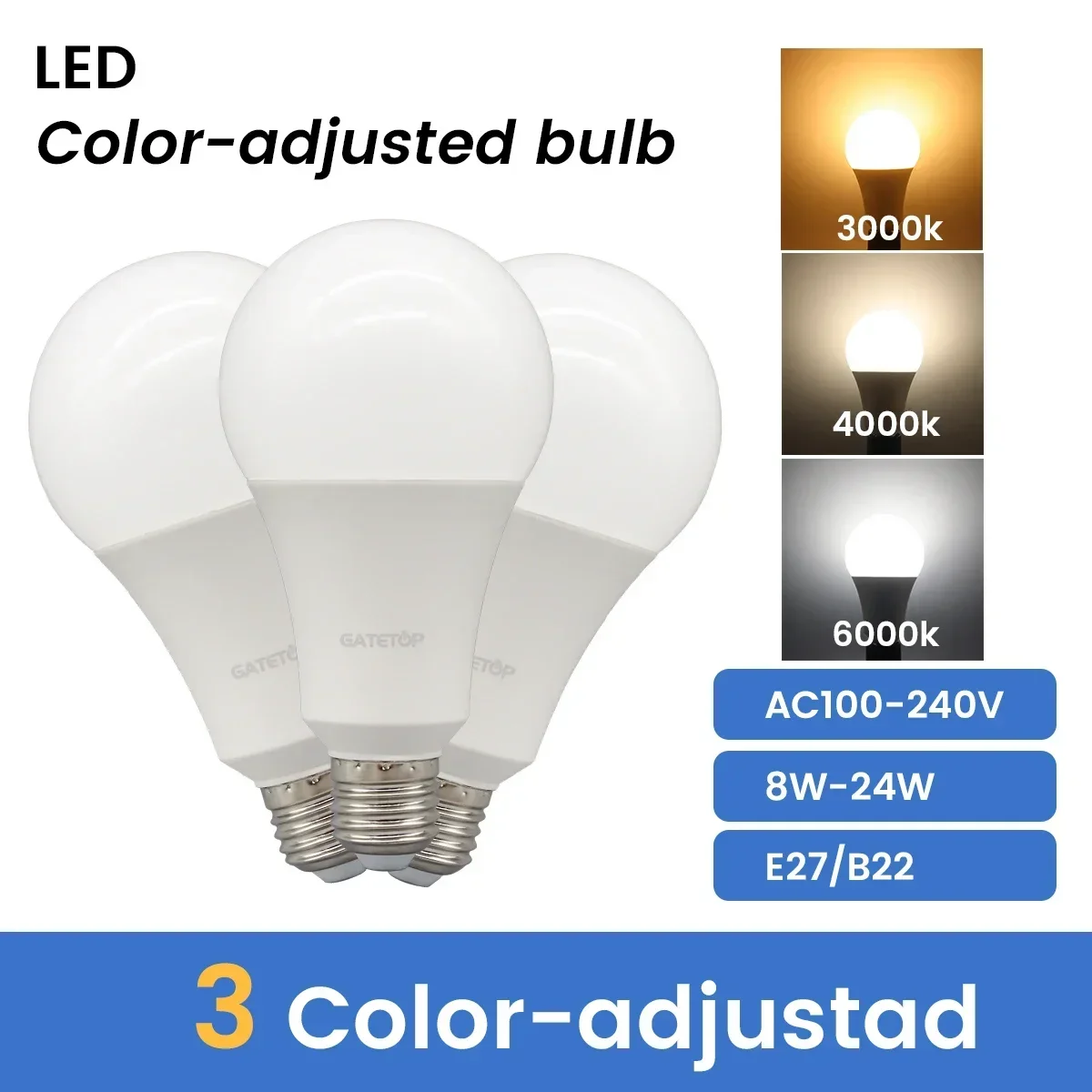 2 stücke energie sparende 3-Farben-Temperaturlampe ac110v 220v e27 b22 18w 24w cct Speicher funktion Farb temperatur Reset-Licht für Schlafzimmer Image