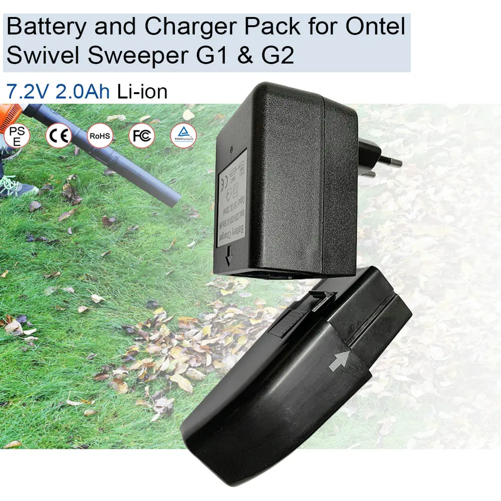 Neueste Version 7,2V 2,0Ah Li-Ionen-Staubsauger-Ersatzakku und Ladegerät-Set für Ontel Swivel Sweeper G1 & G2 Image