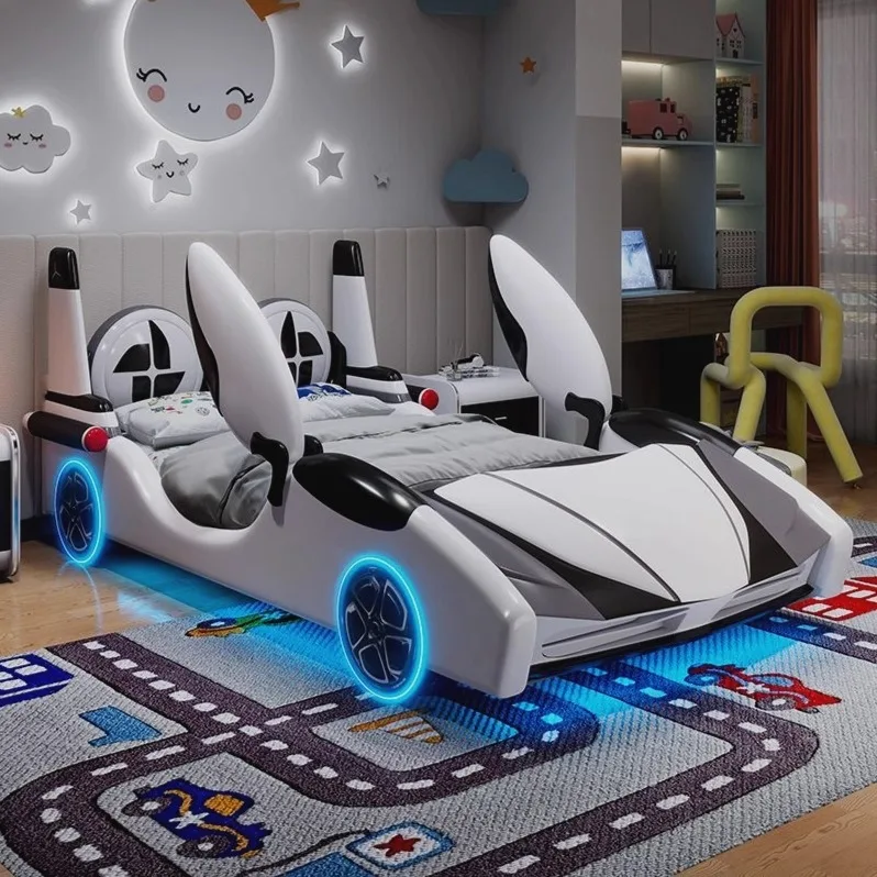 Innovatives Autobett mit Geländer und funktionellem Sportwagen-Einzelbett aus Leder Image