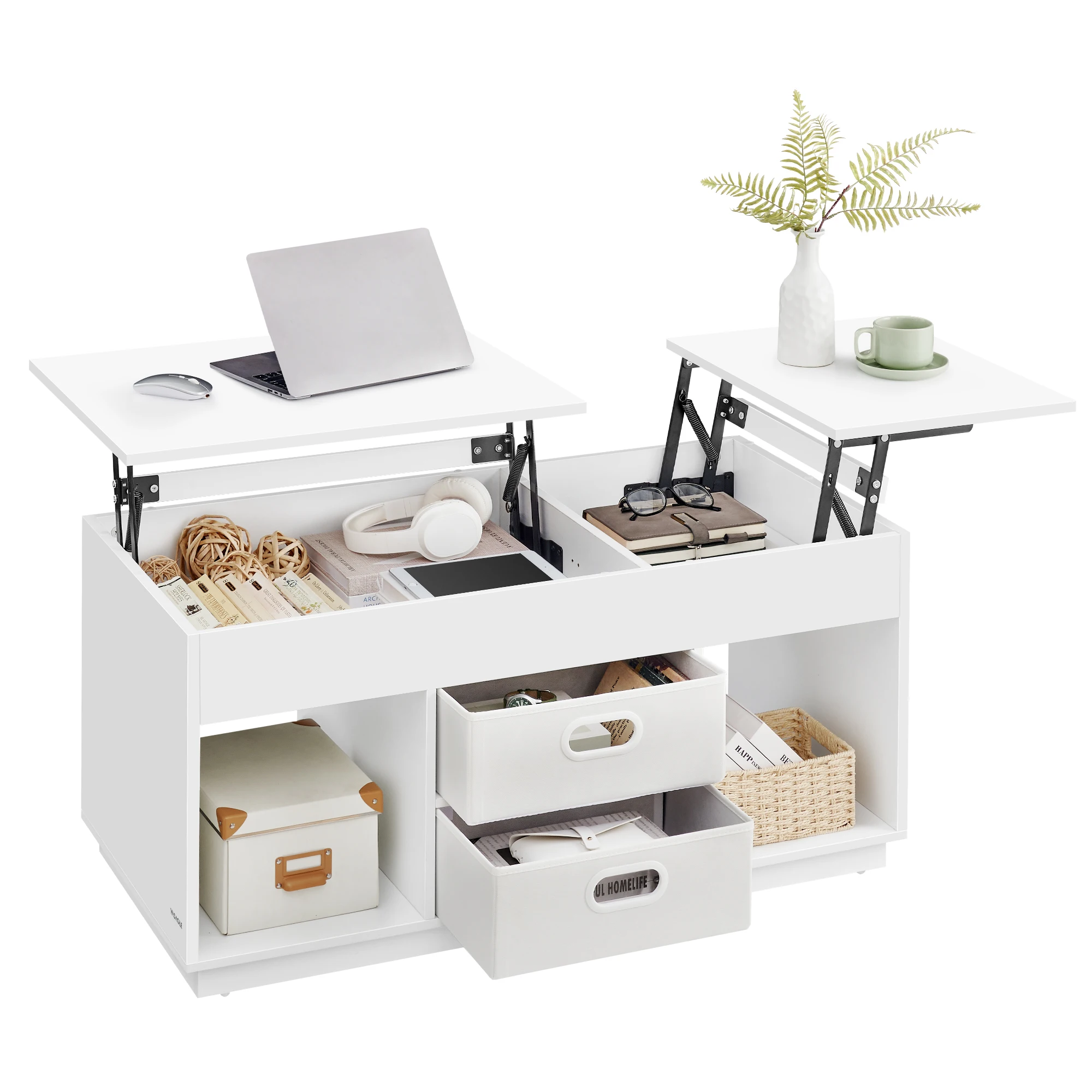 VASAGLE Couchtisch höhenverstellbar, Wohnzimmertisch, 2 Schubladen, versteckte Fächer, Kaffeetisch, offener Stauraum Image