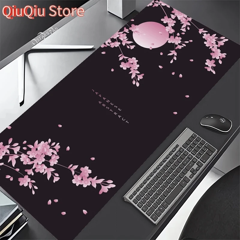 80 x 30 cm, Tod und Leben, rosa Mauspad, Kirschblüten, Tischset, schwarz, Sakura, Computer-Mauspad, große Landschaft, Tastatur, Schreibtischunterlage 90 Image