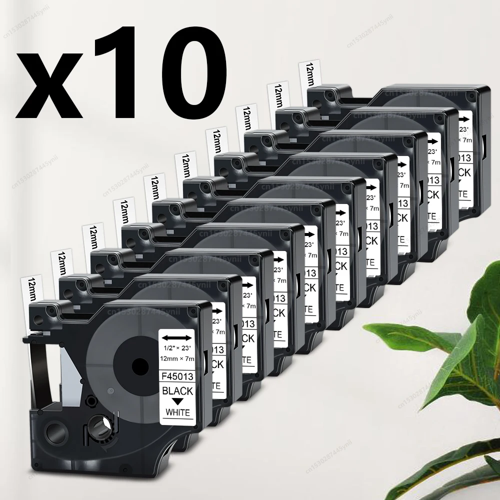 3~10PK 45013 kompatibel mit Dymo D1 45013 Tape 12 mm 45013 Schwarz auf Weiß Etikett für Dymo LabelManager 160 280 210D Etikettendrucker Image