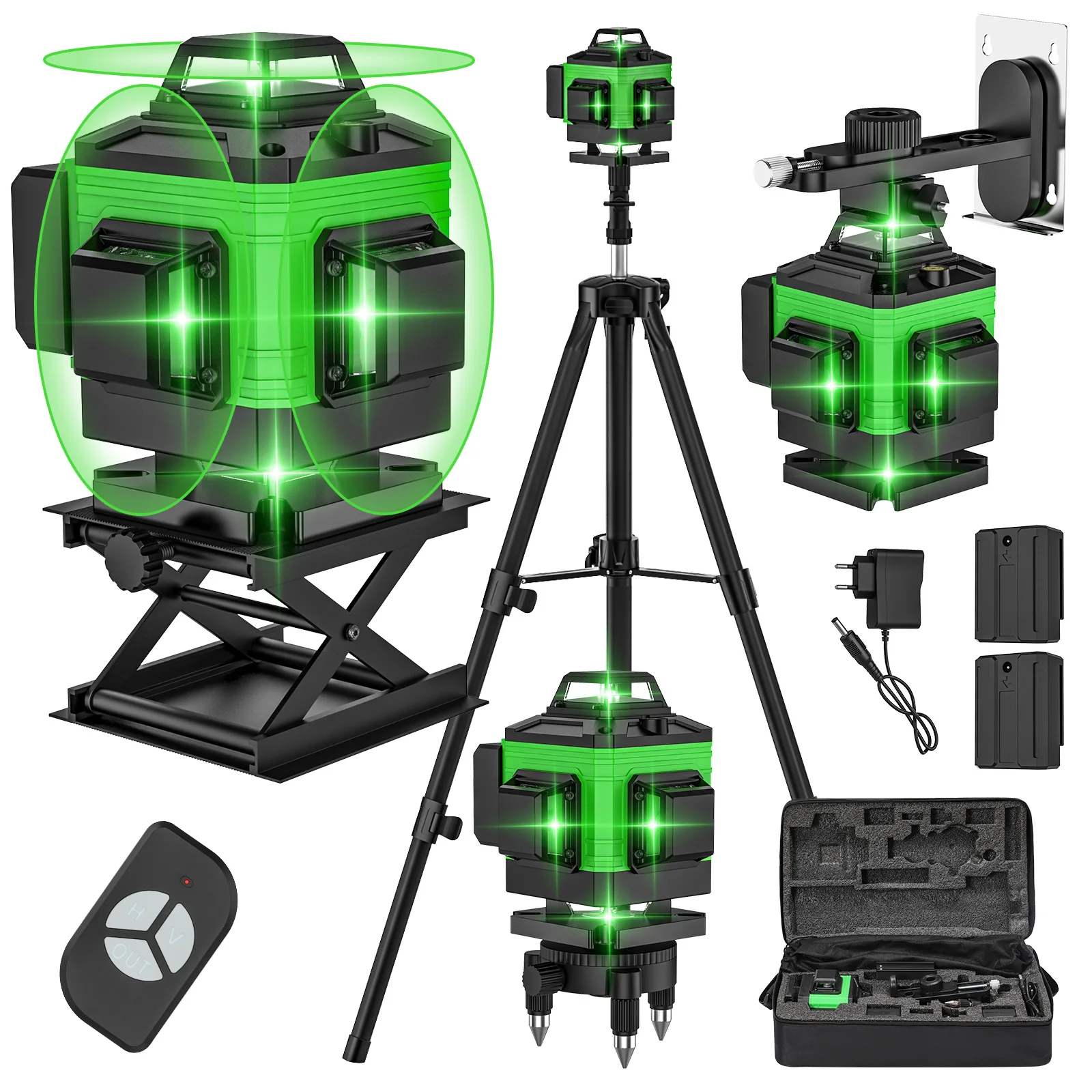 16-Linien Grüner Laser-Nivelliergerät 4D 360 ° Selbstnivellierender Horizontaler und Vertikaler ±1/9 Zoll bei 30m Wiederaufladbarer IP54 Kreuzlinienlaser Image