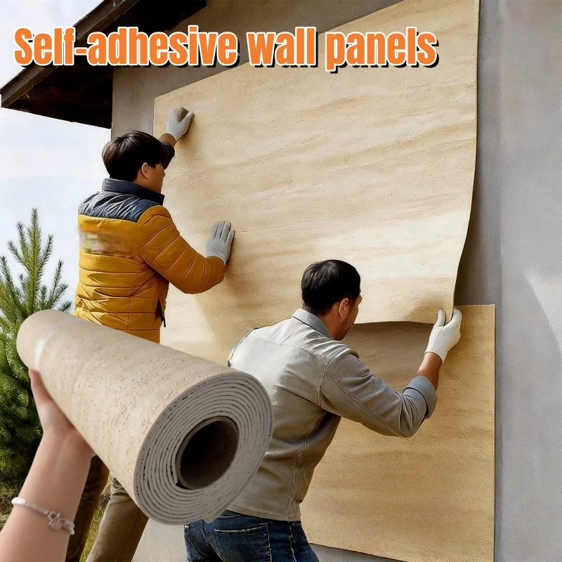 Dicke Selbstklebende Tapeten Heim-Deko Wandaufkleber 3D Travertin Wandpaneele PVC Luxuriöse Weiche Römische Faux-Stein Fliesen-Aufkleber Image