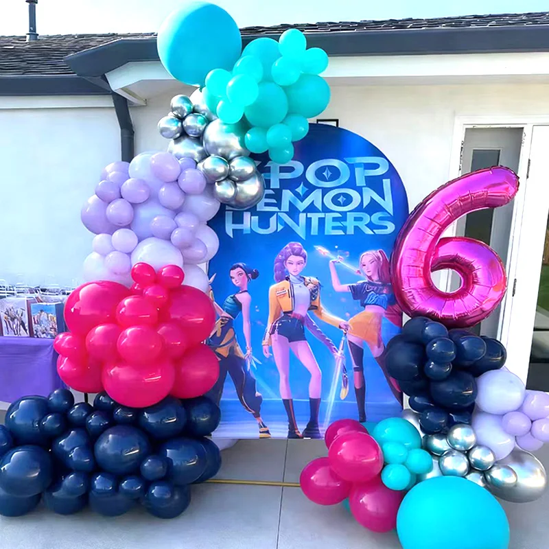 Kpop Demon Hunters Folienballons Bogen-Girlanden-Set Latexballons Zahlenballons Geburtstag Babyparty Dekoration Geschenk Spielzeug Image