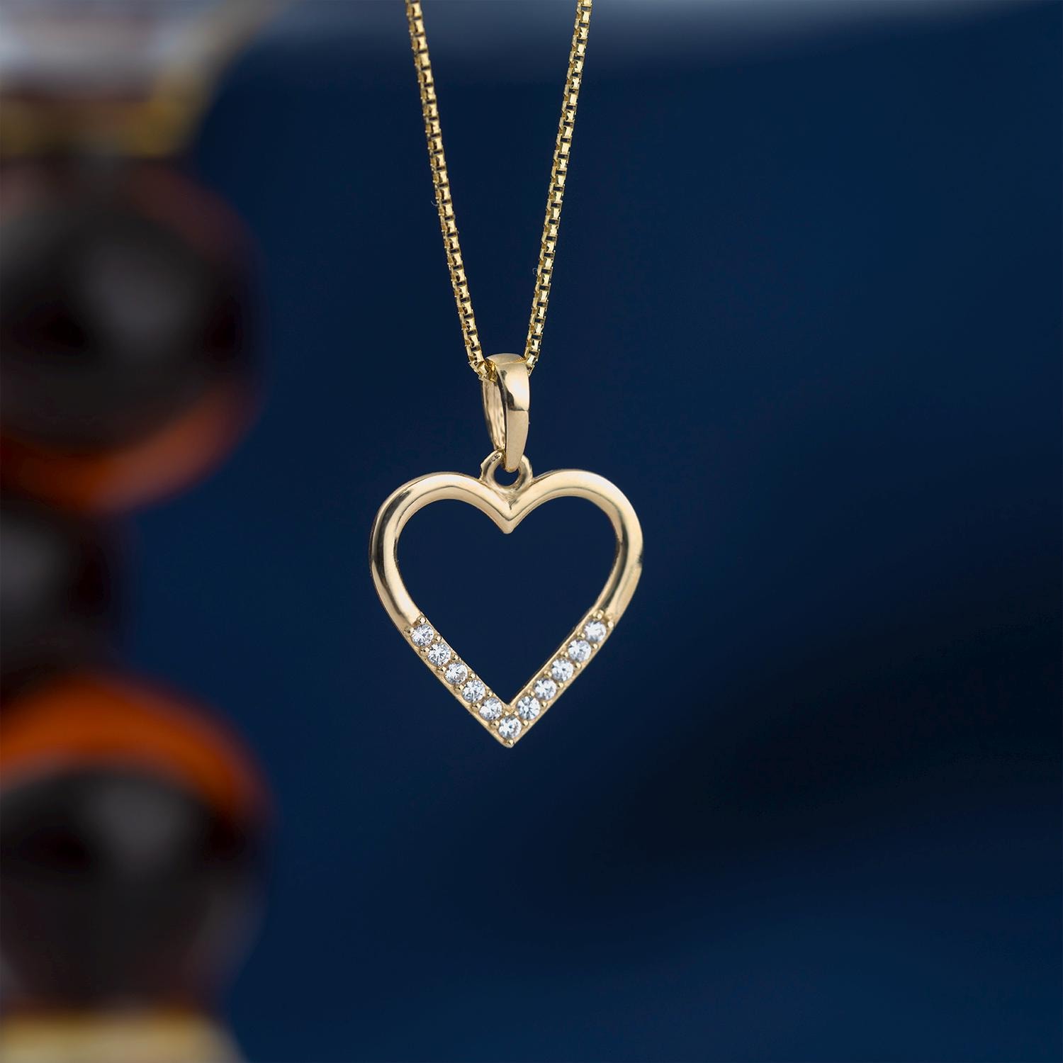 Collana a forma di cuore in oro 10 carati, ciondolo a forma di cuore, collana con ciondolo a forma di cuore in diamanti, collana dell'amore, regalo di