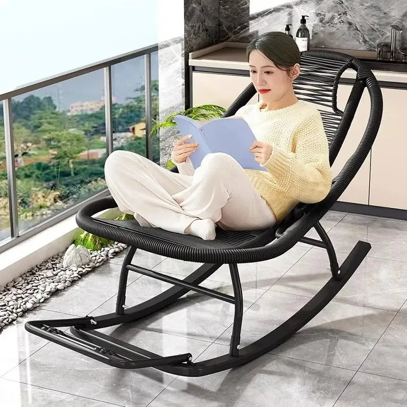 Schaukel-Liegestuhl, Gartenstuhl, verbreiterter Schaukel-Liegestuhl, Rattan-Regenbogen-Schaukelstuhl, Zuhause, Wohnzimmer, Freizeit, Liegestuhl