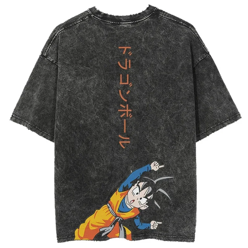 Hip Hop Streetwear Männer Gewaschen T-Shirt Dragon Ball Anime Grafik Übergroßen T Shirt Sommer Kurzarm Baumwolle T-shirt Vintage Tops