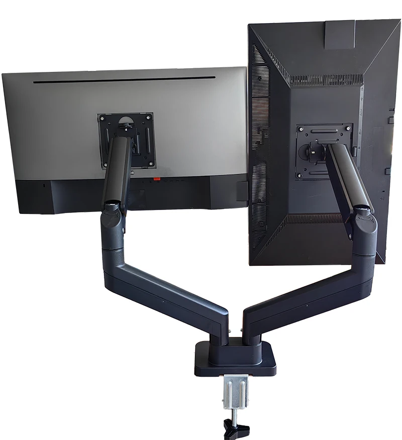 Dual-Monitor-Desktop-Halterung für Bildschirme von 17 bis 32 Zoll, drehbar und neigbar, zwearmiger Schreibtischständer, Stützlast 2–10 kg, G12-24 Image