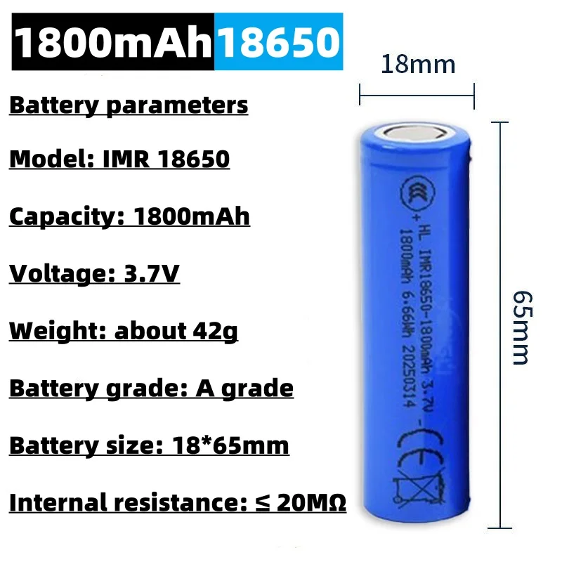 18650 Akku 3,7 V 1800 mAh Li-Ionen-Akku ist für Spielzeug, Taschenlampen, Werkzeugbatterien usw. geeignet. Image
