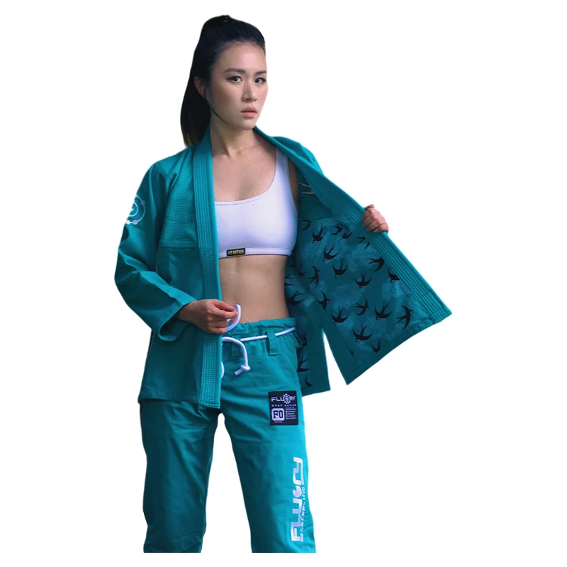 Fluory Hochwertiger Karate-Dobok-Uniformanzug für Erwachsene, weißer Kragen, Judo, Kickboxen, MMA, Kampfsport-Trainingskleidung, Kimono Image